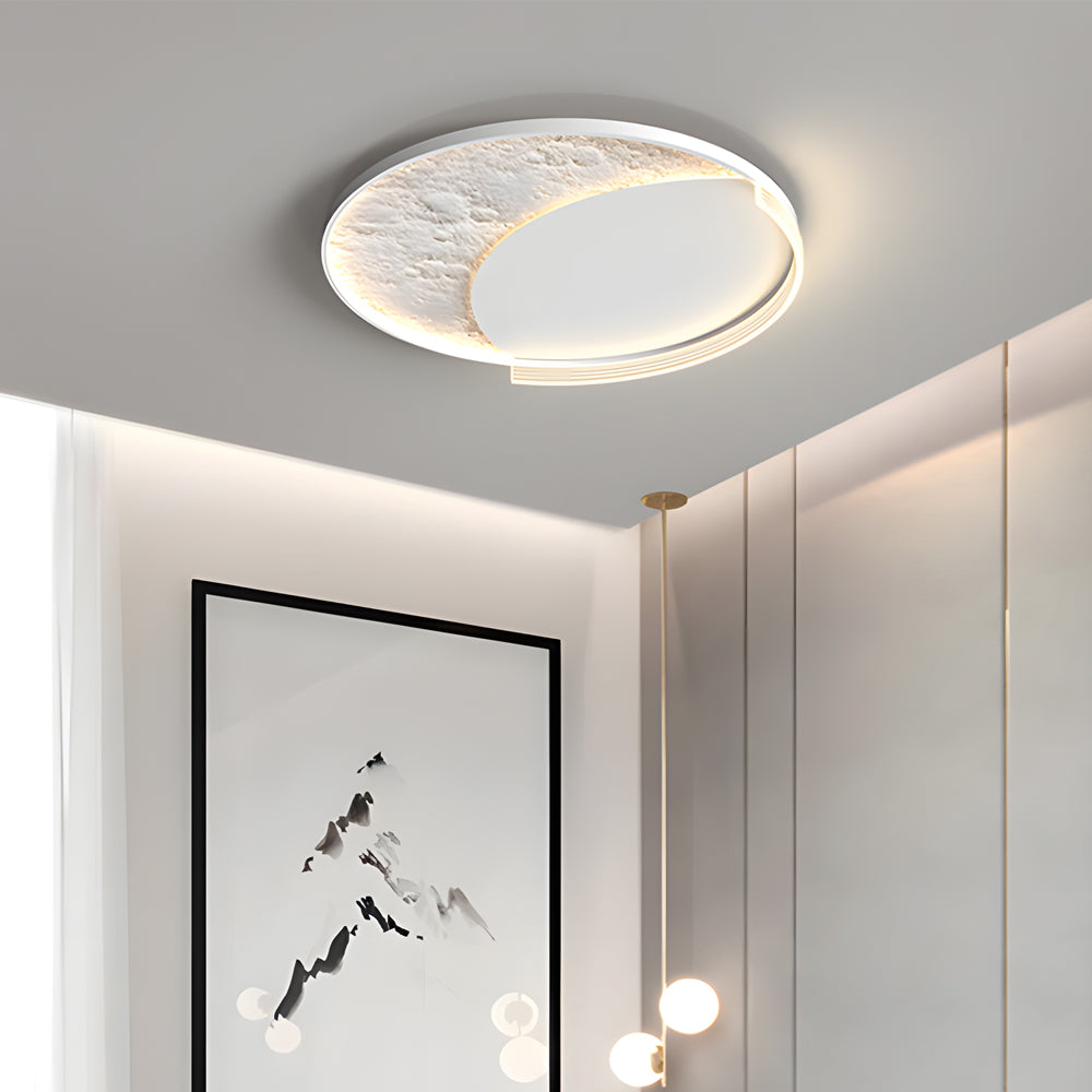 Modern Moon Texture LED Ceiling Light 3 Step Dimming Geometric Flush Mount Lamp