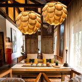 15 Inch Rustic Pineapple Ash Wood Pendant Light Handcrafted Wooden Hanging Lamp for Kitchen Island