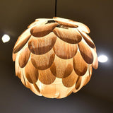 15 Inch Rustic Pineapple Ash Wood Pendant Light Handcrafted Wooden Hanging Lamp for Kitchen Island