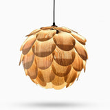 15 Inch Rustic Pineapple Ash Wood Pendant Light Handcrafted Wooden Hanging Lamp for Kitchen Island
