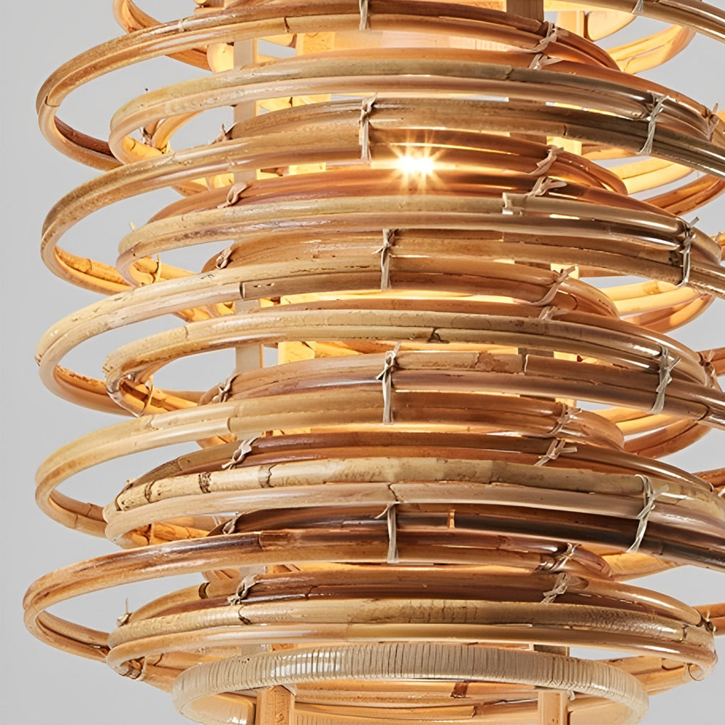 16 Inch Round Bamboo Woven Pendant Light Farmhouse Hanging Ceiling Lamp for Living Room