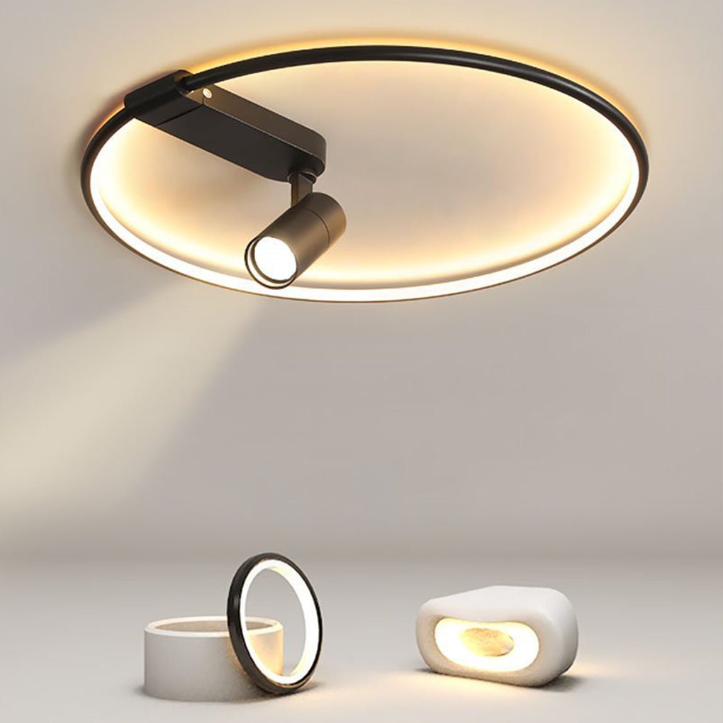 16 Inch Round Dimmable Flush Mount Ceiling Light with Adjustable Track Spotlights
