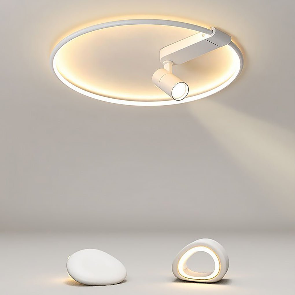 16 Inch Round Dimmable Flush Mount Ceiling Light with Adjustable Track Spotlights