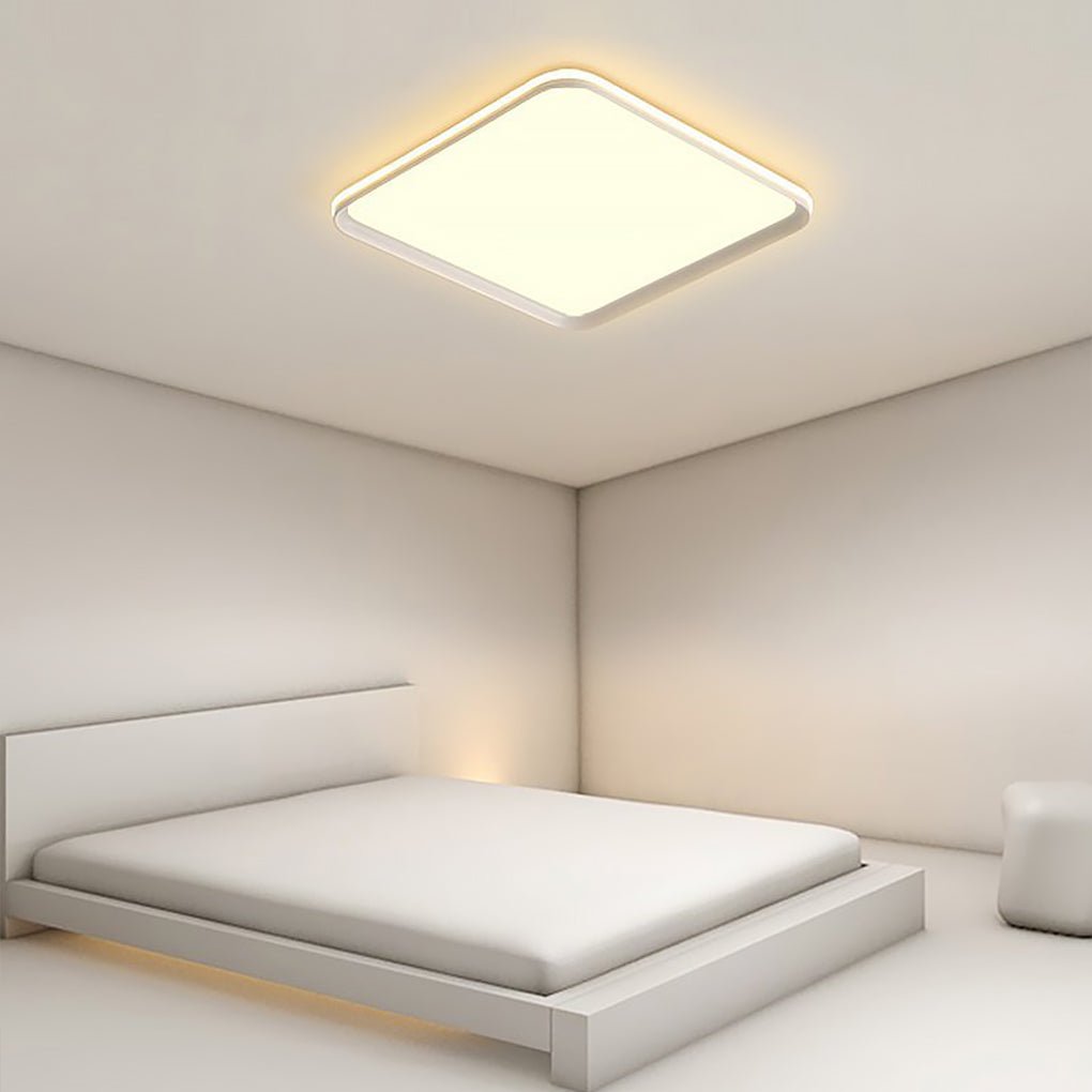16 Inch Square LED Flush Mount Ceiling Light with Remote Control Dimmable Modern White Fixture