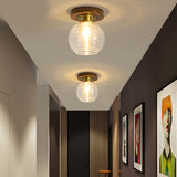 American Country Style Walnut Wood and Glass Flush Mount Ceiling Light Fixture