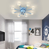 Modern Starry Design Ceiling Fan with 3 Color Dimming Light for Childrens Bedroom