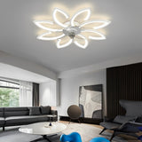 Modern Flower Flush Mount LED Ceiling Fan Smart Dimmable Low Profile Lighting for Bedroom
