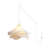 white-pleated-fabric-plug-in-pendant-light-gold-hardware-elegant-floral-hanging-lamp