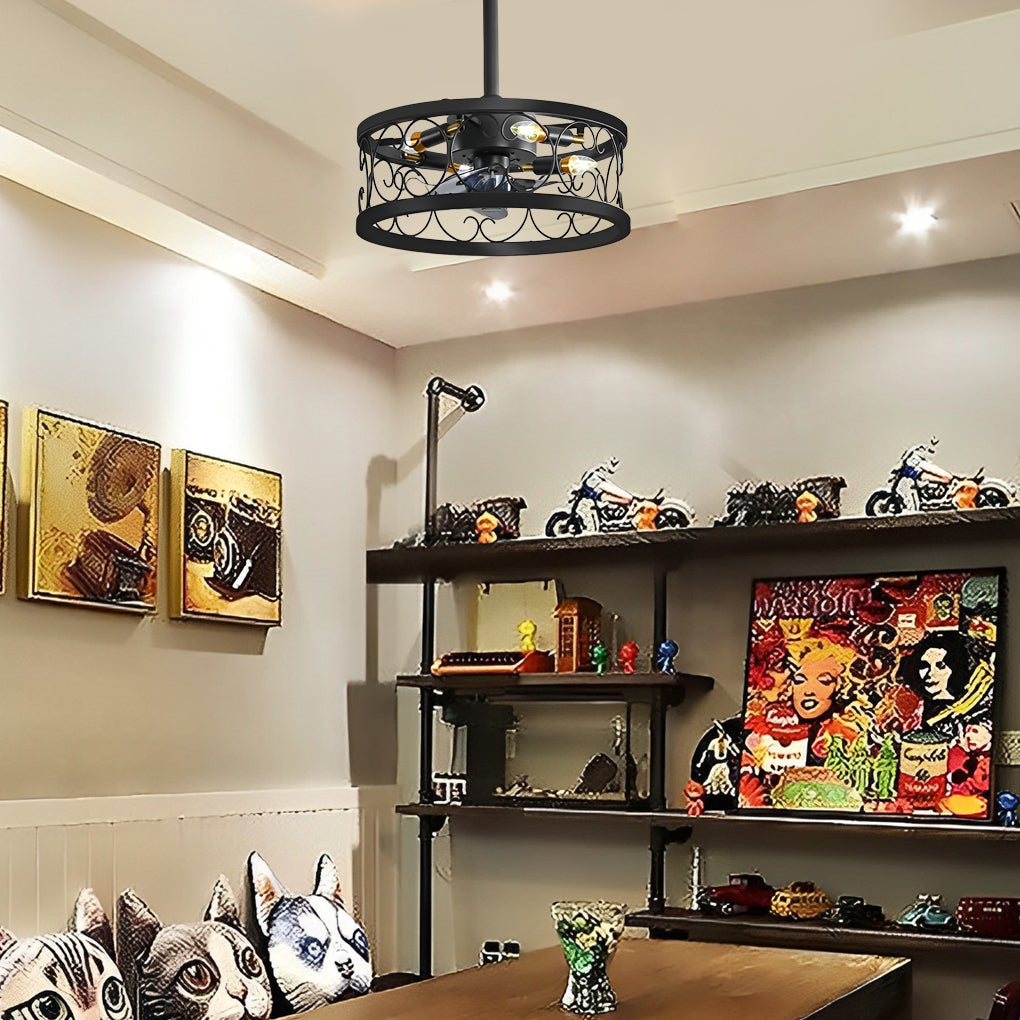 Retro Bladeless Ceiling Fan with 3 Color Dimmable LED Light and Remote Control
