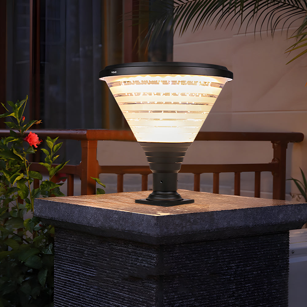 18.9 Inch Black Round Solar Pier Mount Post Light Waterproof Outdoor LED Fixture for Garden and Gate