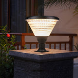 18.9 Inch Black Round Solar Pier Mount Post Light Waterproof Outdoor LED Fixture for Garden and Gate