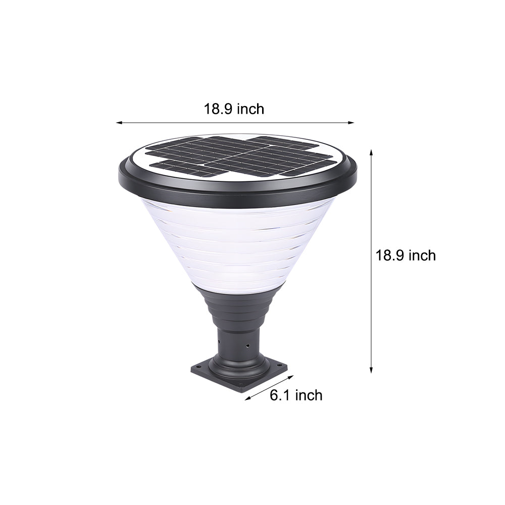 18.9 Inch Black Round Solar Pier Mount Post Light Waterproof Outdoor LED Fixture for Garden and Gate