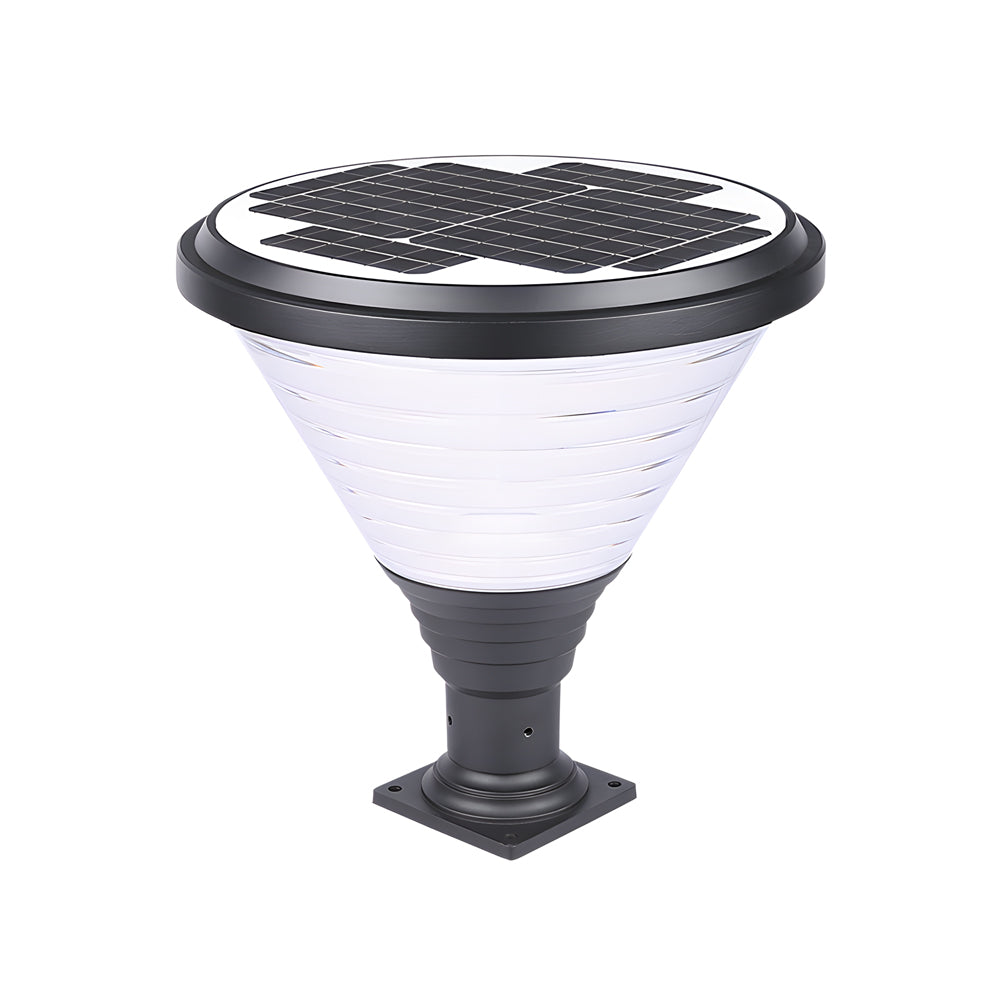 18.9 Inch Black Round Solar Pier Mount Post Light Waterproof Outdoor LED Fixture for Garden and Gate