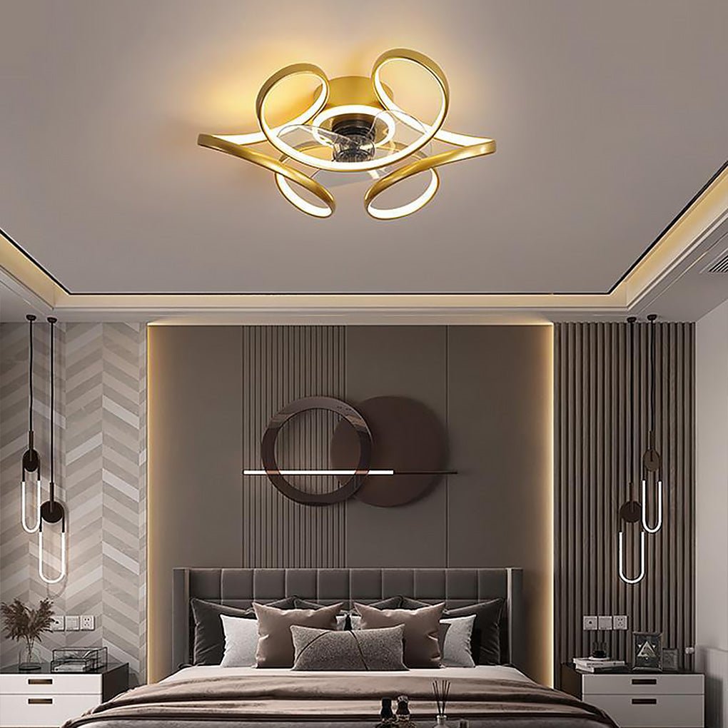 18 Inch Flower Shaped Modern Flush Mount Ceiling Fan with Light and Remote Control