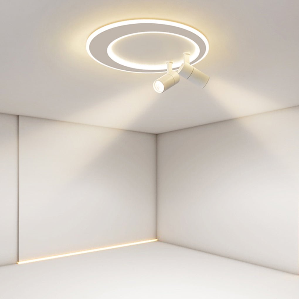 Modern 18 Inch LED Round Flush Mount Ceiling Light with Two Adjustable Dual Spotlights