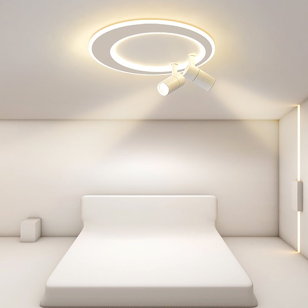 Modern 18 Inch LED Round Flush Mount Ceiling Light with Two Adjustable Dual Spotlights