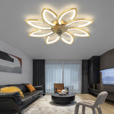 Modern Flower Flush Mount LED Ceiling Fan Smart Dimmable Low Profile Lighting for Bedroom