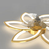Modern Flower Flush Mount LED Ceiling Fan Smart Dimmable Low Profile Lighting for Bedroom