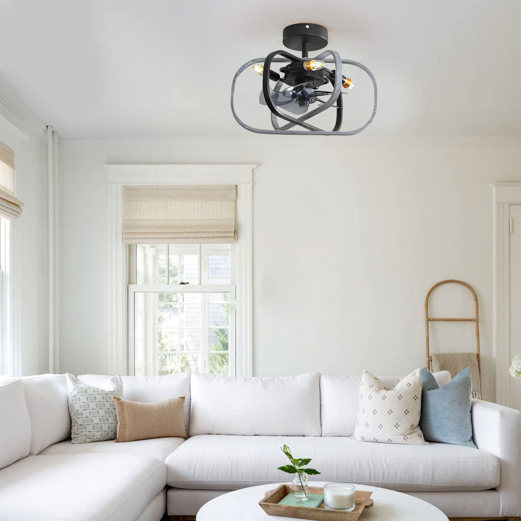 Retro Bladeless Ceiling Fan with 3 Color Dimmable LED Light and Remote Control