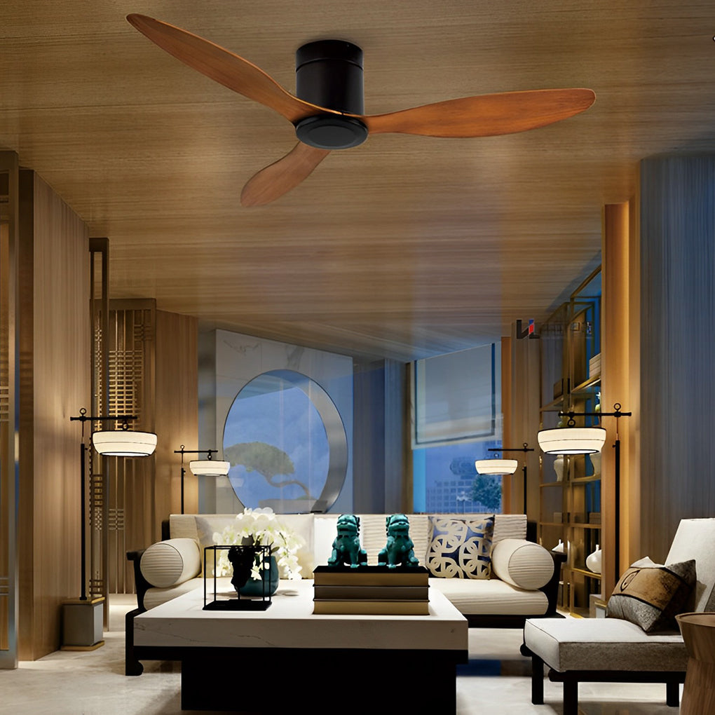 Modern 52 Inch Ceiling Fan with Dimmable LED Light and Remote 3 Blade Silent Motor Flush Mount