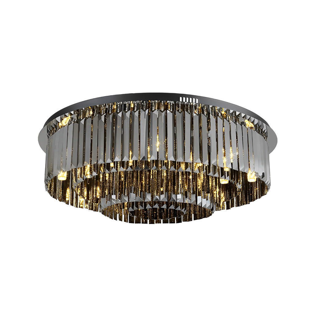 Modern Smoke Gray Crystal Strip Tiered Ceiling Lamp with Three Step Dimming LED Flush Mount