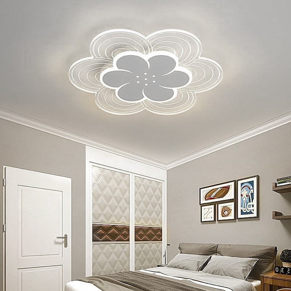 White Flower Silhouette LED Flush Mount Ceiling Light Dimmable Modern Minimalist Fixture