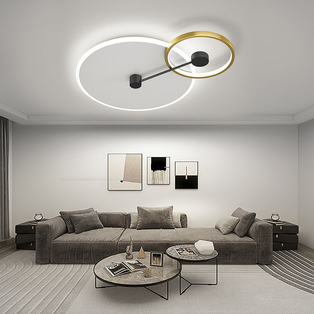 Modern Geometric Circles Dimmable LED Flush Mount Ceiling Light for Bedroom and Living Room Gold Finish