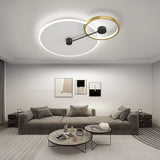 Modern Geometric Circles Dimmable LED Flush Mount Ceiling Light for Bedroom and Living Room Gold Finish