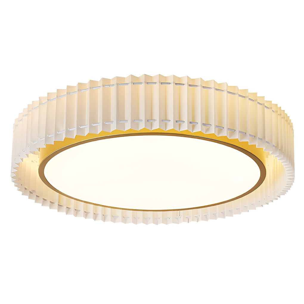 Nordic Style Pleated Fabric LED Chandelier Modern Gold Flush Mount Ceiling Light for Bedroom