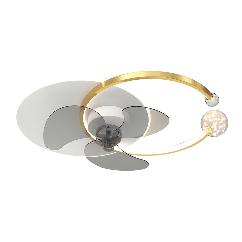 Luxury Crystal Ring Flush Mount Ceiling Fan Light with 3 Color Dimming Low Profile