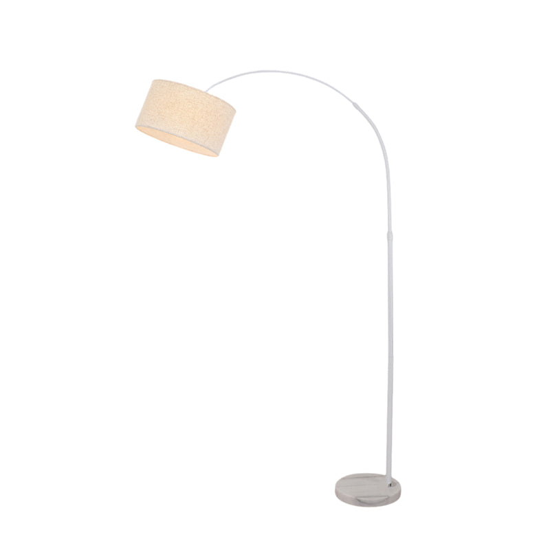 Modern Adjustable Arc Floor Lamp with Marble Base and Fabric Drum Shade for Living Room Reading