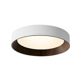 Modern Wood Grain Round LED Ceiling Light Iron 3 Step Dimming Flush Mount Fixture