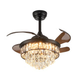 20 Inch Matte Black Crystal Fandelier Retractable Ceiling Fan with LED Lights and Remote Control