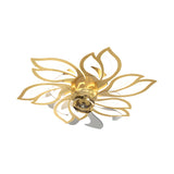 Modern Flower Design Low Profile Ceiling Fan with 3 Color Dimming LED Light for Bedroom and Living Room