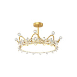 Modern Gold Crystal Crown LED Ceiling Lamp with Starry Sky Projection and 3 Step Dimming