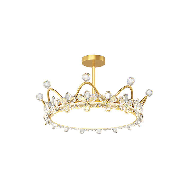 Modern Gold Crystal Crown LED Ceiling Lamp with Starry Sky Projection and 3 Step Dimming