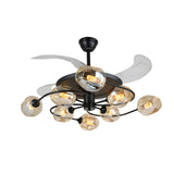 Modern 41 Inch Retractable Ceiling Fan with 4 Blades and Colored Glass Shades for Living Room