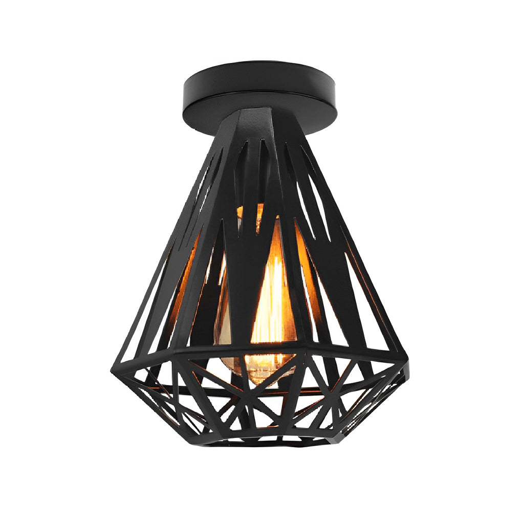 Modern Industrial Metal Cage LED Flush Mount Ceiling Light for Hallway and Entryway