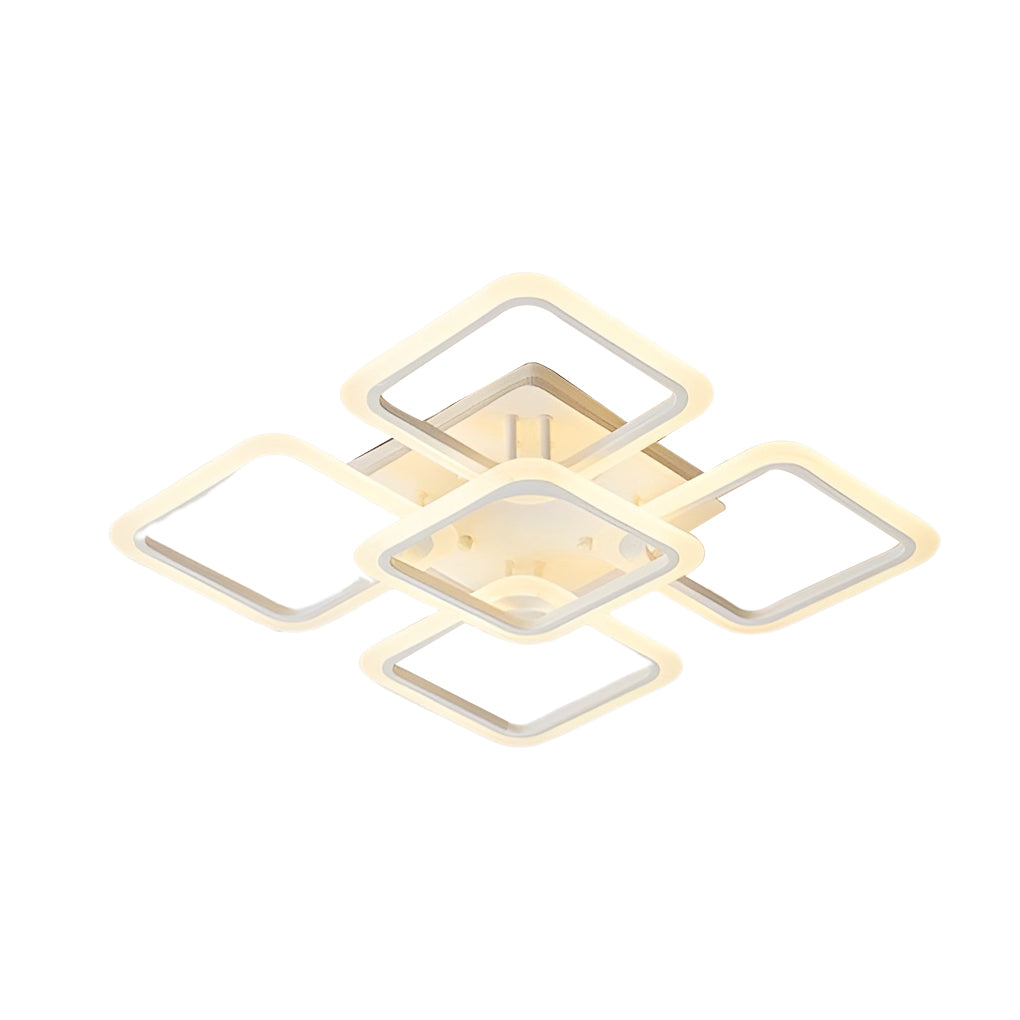 Modern Square Geometric LED Flush Mount Ceiling Light with Remote Control Stepless Dimming