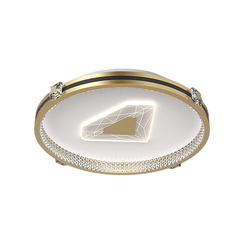Geometric Circular LED Flush Mount Ceiling Light with Crystal Accents and 3 Step Dimming