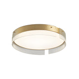 Modern Dimmable Round Ribbed Glass LED Flush Mount Ceiling Light in Gold or Black