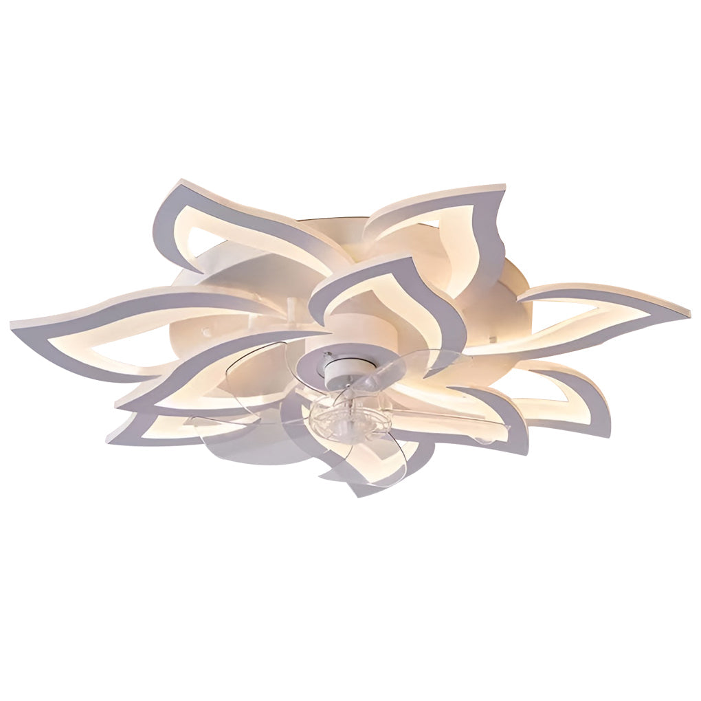 Modern Nordic Flower Shaped LED Ceiling Fan with Three Step Dimming and Timed Shutdown