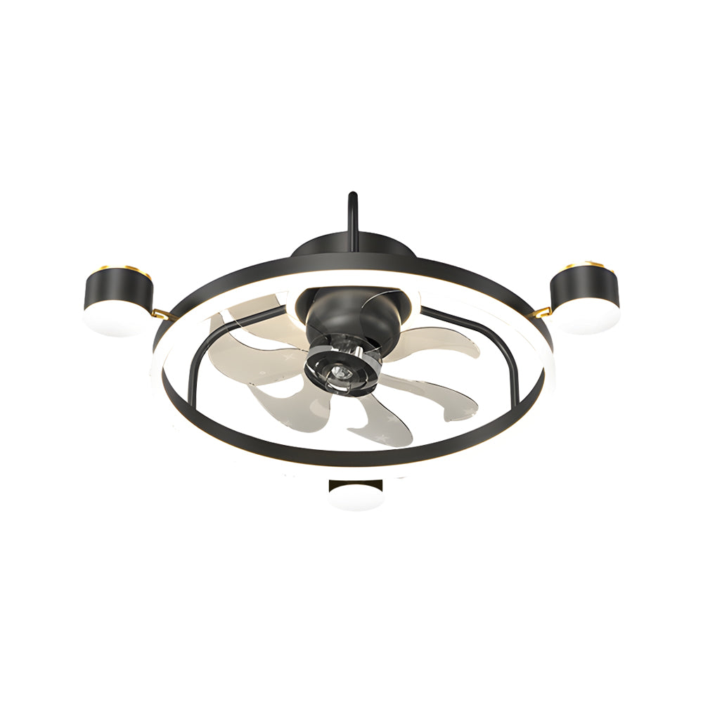 Creative Round Ceiling Fan with Moon Star Projection and 3 Color Dimming for Modern Bedrooms