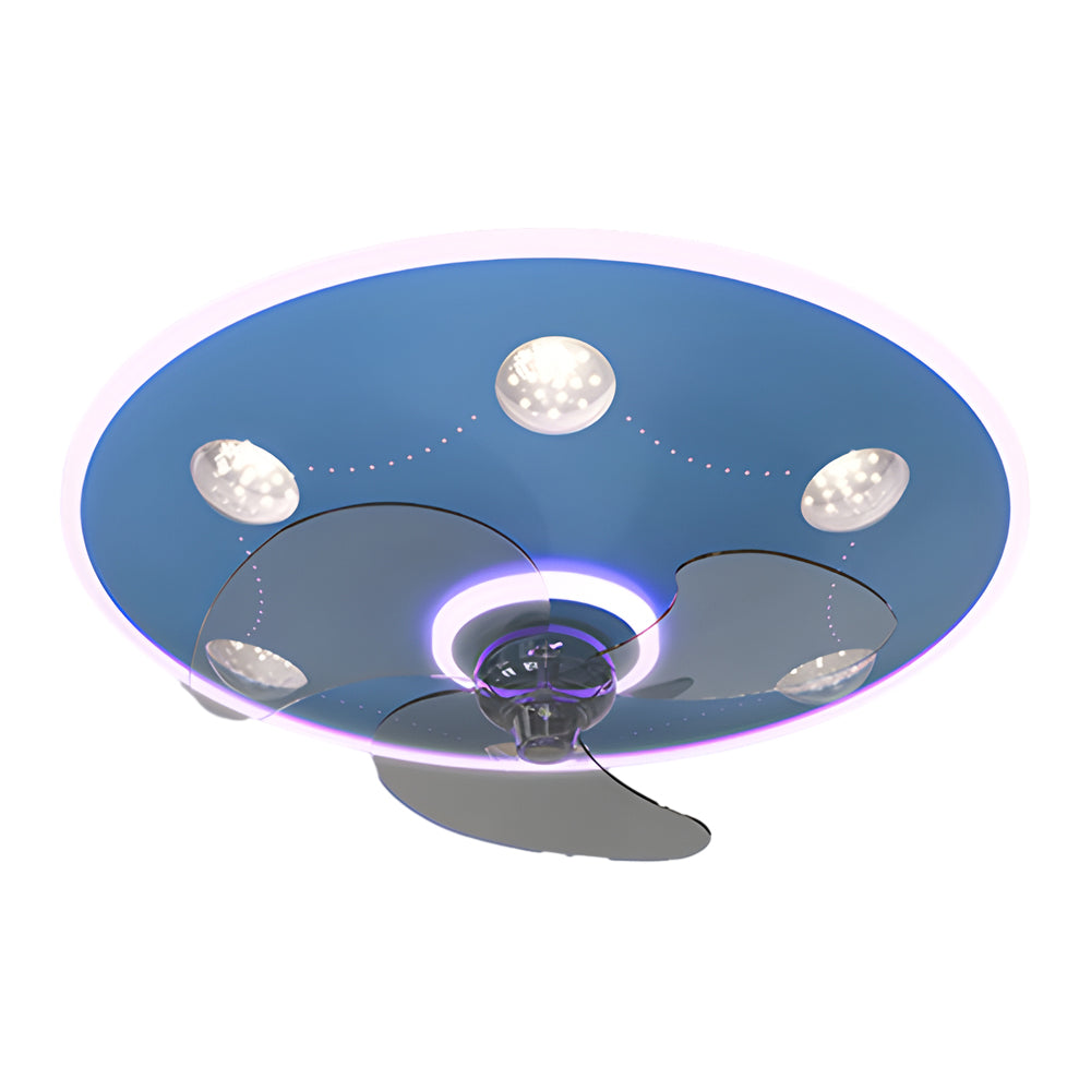 Low Profile Flush Mount Ceiling Fan with Round Acrylic Light and 3 Color Dimming