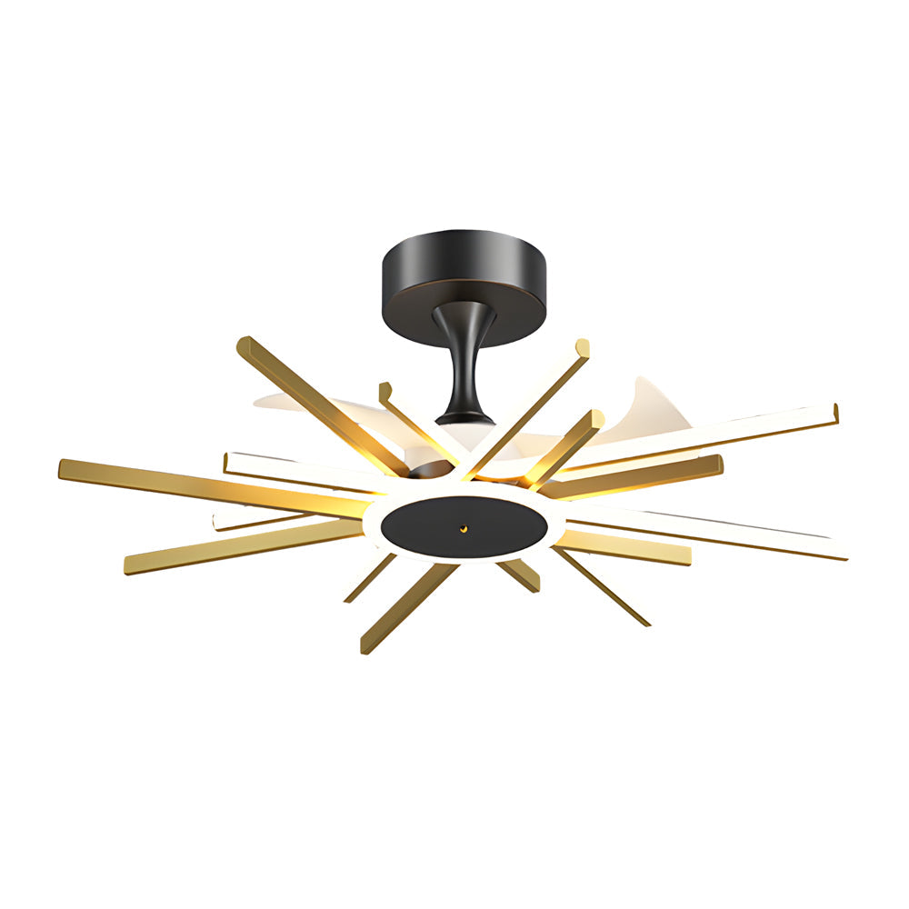 Modern Spiral LED Ceiling Fan with Dimmable Light Fixture and Silent Motor in Black and Gold