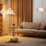 Modern 30 Inch Ostrich Feather Accent Floor Lamp with Gold Leaf Iron Base for Bedroom and Living Room