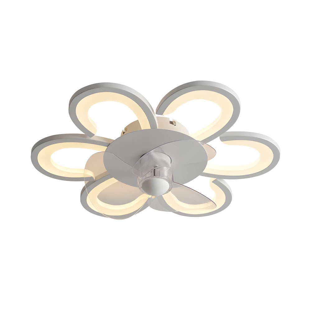 Modern 19.7 Inch White Flower Flush Mount Ceiling Fan with Remote Control and Dimmable LED Light