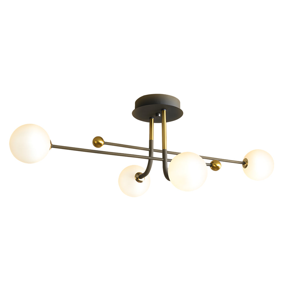 Modern Sputnik Globe Semi Flush Mount Ceiling Light with Milky White Glass Shades