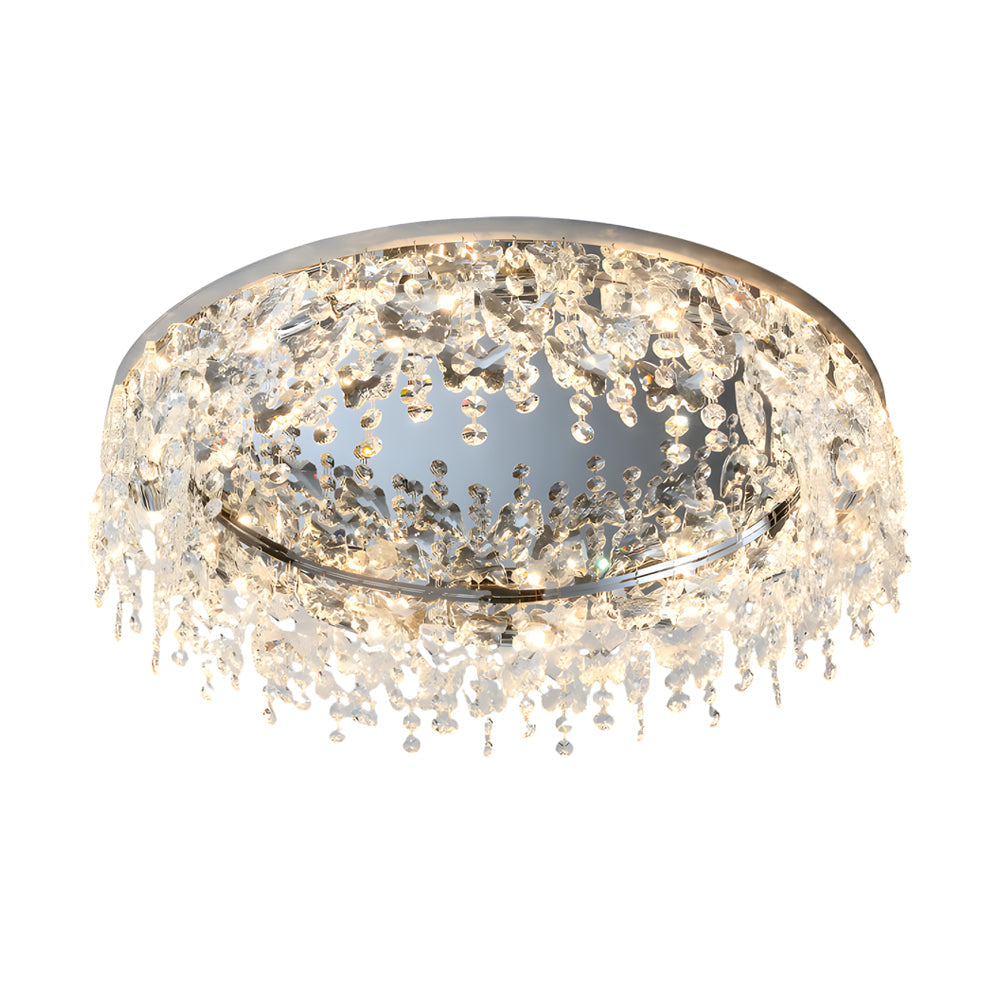 Modern Round K9 Crystal Flush Mount Ceiling Light with 3 Step Dimming and Elegant Chrome Finish