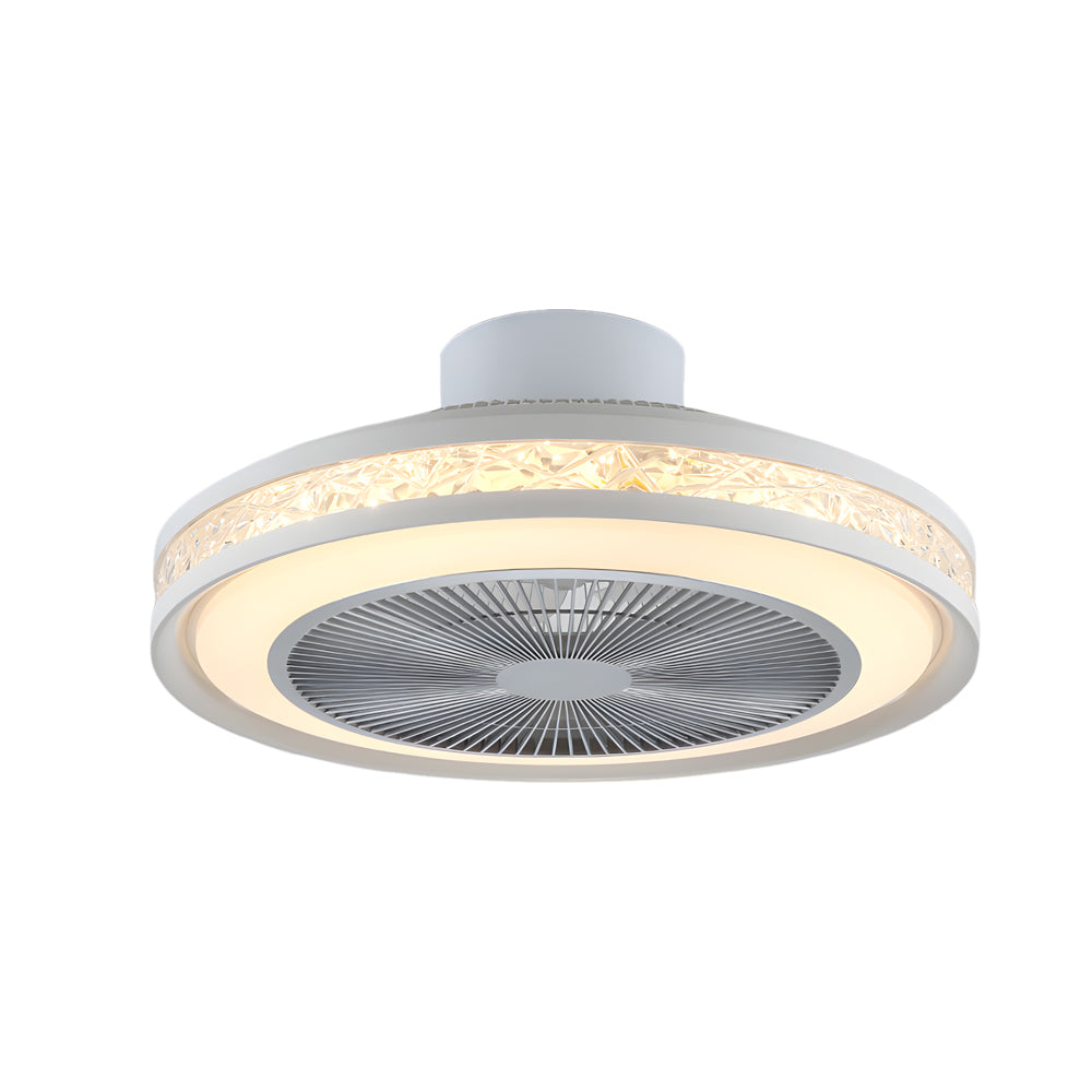 Modern Flush Mount Bladeless Ceiling Fan with Dimmable LED Light and Remote Control